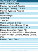 StarTech USB2PACUBK 2 Port USB Wall Charger, 17W  (2.4A & 1A port) - Black