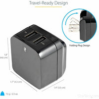 StarTech USB2PACUBK 2 Port USB Wall Charger, 17W  (2.4A & 1A port) - Black