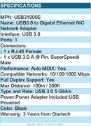 StarTech USB31000S USB3.0 to Gigabit Ethernet NIC Network Adapter Retail