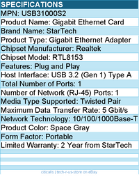 StarTech USB31000S2 USB to Ethernet Adapter - Plug and Play - Space Gray