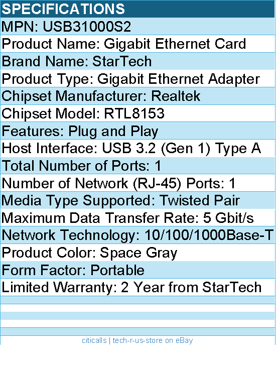 StarTech USB31000S2 USB to Ethernet Adapter - Plug and Play - Space Gray