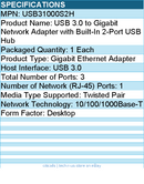 StarTech USB31000S2H USB 3.0 to Gigabit Network Adapter w Built-In 2Port USB Hub