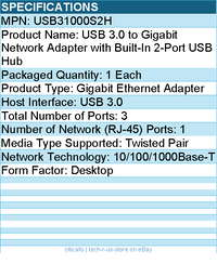StarTech USB31000S2H USB 3.0 to Gigabit Network Adapter w Built-In 2Port USB Hub