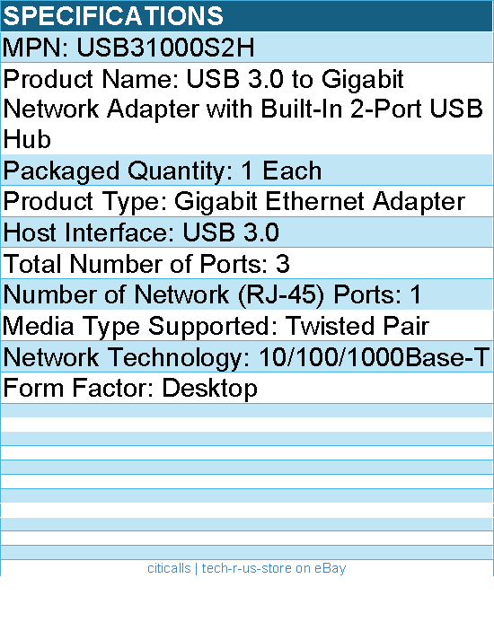 StarTech USB31000S2H USB 3.0 to Gigabit Network Adapter w Built-In 2Port USB Hub