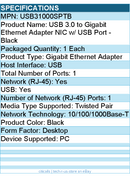 StarTech USB31000SPTB USB 3.0 to Gigabit Ethernet Adapter NIC w/ USB Port