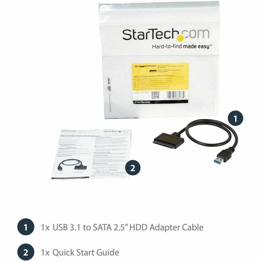 StarTech USB312SAT3CB USB 3.1 (10Gbps) Adapter Cable for 2.5"SATA SSD/HDD Drives