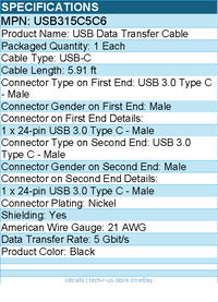 StarTech USB315C5C6 6 ft (1.8m) USB C to USB C Cable, 5A 100W PD 3.0