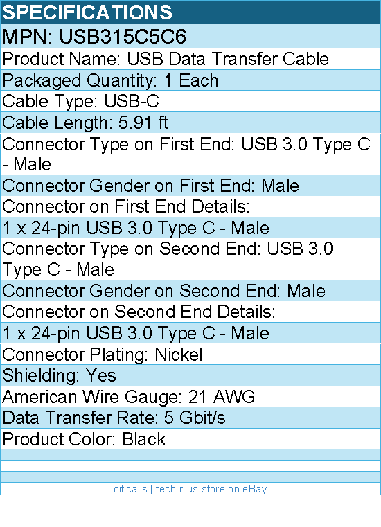 StarTech USB315C5C6 6 ft (1.8m) USB C to USB C Cable, 5A 100W PD 3.0