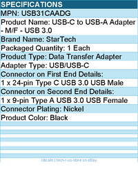 StarTech USB2HABM3 USB-C to USB Adapter - USB-C to USB-A - Black