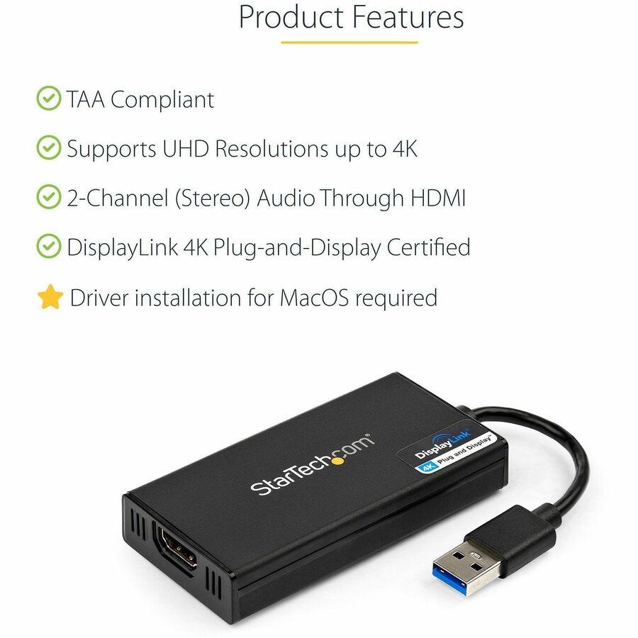 StarTech USB32HD4K USB 3.0 to Video Adapter, 4K 30Hz UH - Black