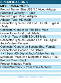 StarTech USB32HDES USB 3.0 to Video Adapter - 1 Each - Black