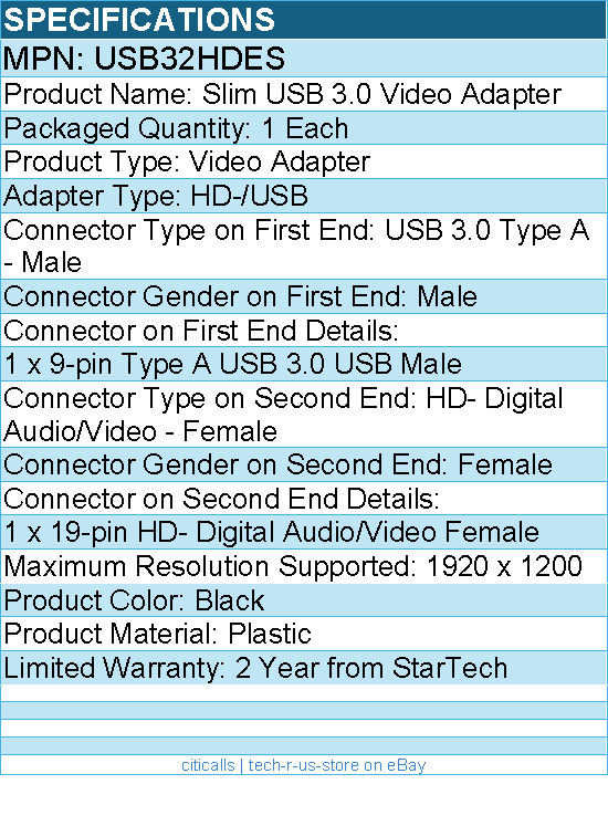 StarTech USB32HDES USB 3.0 to Video Adapter - 1 Each - Black