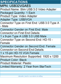 StarTech USB32VGAES USB 3.0 to VGA Adapter, USB to VGA Monitor Converter