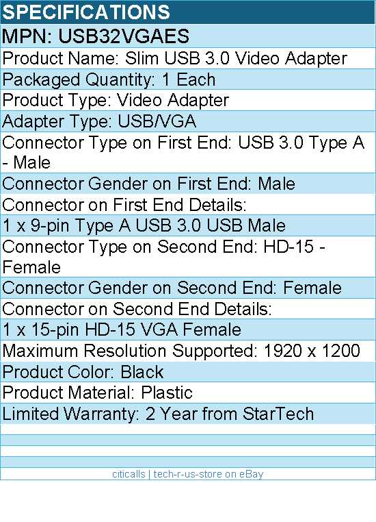 StarTech USB32VGAES USB 3.0 to VGA Adapter, USB to VGA Monitor Converter