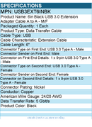 StarTech USB3EXT6INBK 6in USB 3.0 (5Gbps) Extension Adapter Cable A to A - M/F