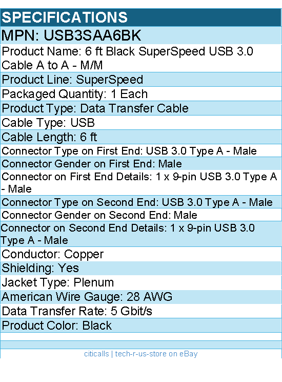 StarTech USB3SAA6BK 6 ft Black SuperSpeed USB 3.0 (5Gbps) Cable A to A - M/M