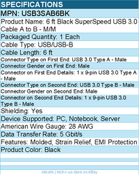 StarTech USB3SAB6BK 6 ft Black SuperSpeed USB 3.0 (5Gbps) Cable A to B - M/M