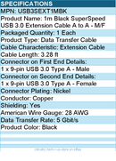 StarTech USB3SEXT1MBK Black SuperSpeed USB 3.0 (5Gbps) Extension Cable