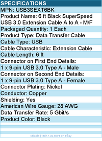 StarTech USB3SEXT6BK 6 ft Black SuperSpeed USB 3.0 (5Gbps) Extension Cable