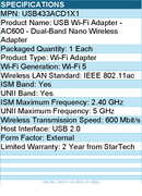 StarTech USB433ACD1X1 Wireless USB WiFi Adapter -Dual Band AC600 Wireless Dongle