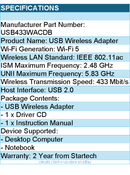 StarTech USB433WACDB Wireless-AC USB2.0 AC600 Mini Dual Band Network Adapter