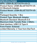 StarTech USBA-BLUETOOTH-V5-C2 USB Bluetooth 5.0 Adapter - for PC/Laptop