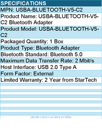 StarTech USBA-BLUETOOTH-V5-C2 USB Bluetooth 5.0 Adapter - for PC/Laptop