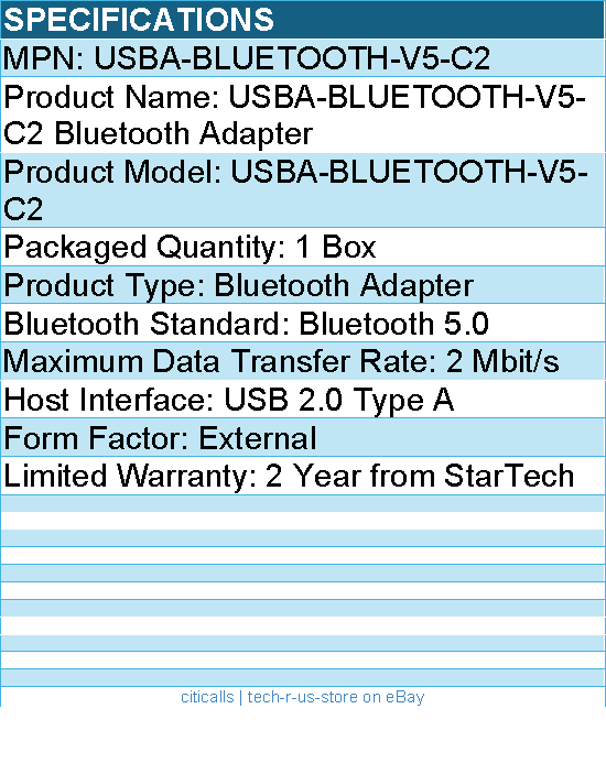 StarTech USBA-BLUETOOTH-V5-C2 USB Bluetooth 5.0 Adapter - for PC/Laptop