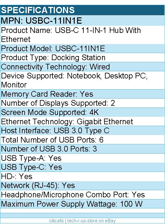 Plugable USBC-11IN1E 11in1 USBC Hub, 100W USBC Passthrough - Docking Station