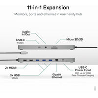 Plugable USBC-11IN1E 11in1 USBC Hub, 100W USBC Passthrough - Docking Station