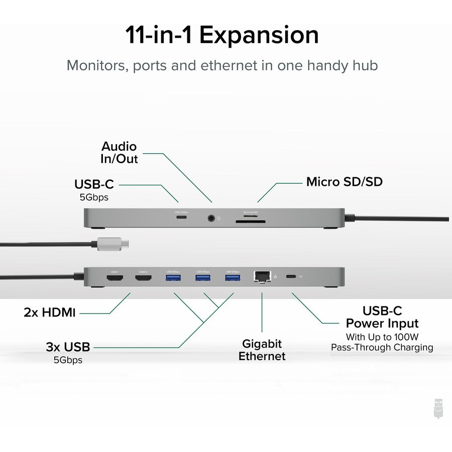 Plugable USBC-11IN1E 11in1 USBC Hub, 100W USBC Passthrough - Docking Station