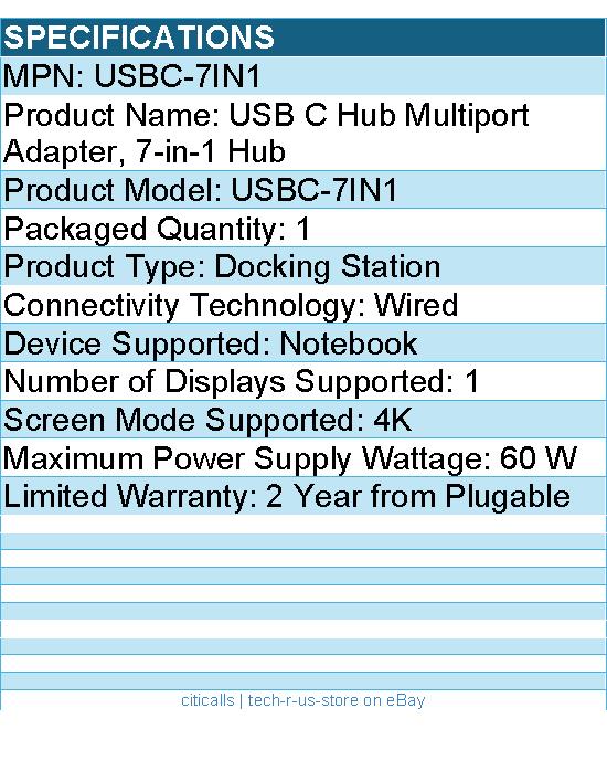 Plugable USBC-7IN1 USBC Hub 7in1 - USB 3.0 Type C - Docking Station