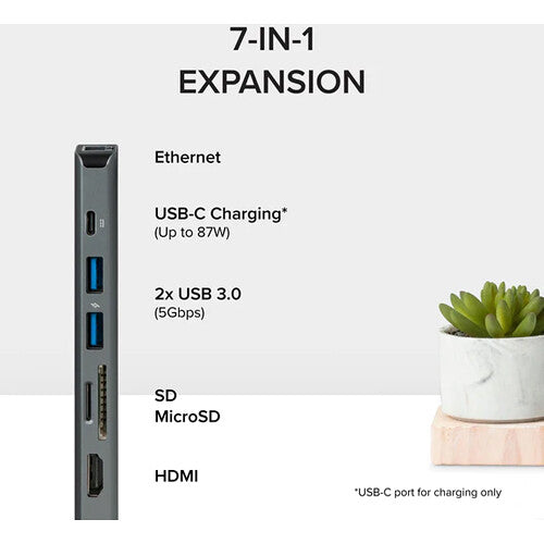 Plugable USBC-7IN1E 7-in-1 USB C Hub Multiport Adapter with Ethernet