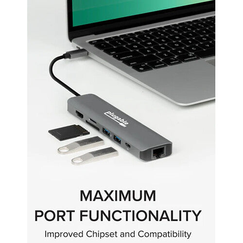 Plugable USBC-7IN1E 7-in-1 USB C Hub Multiport Adapter with Ethernet