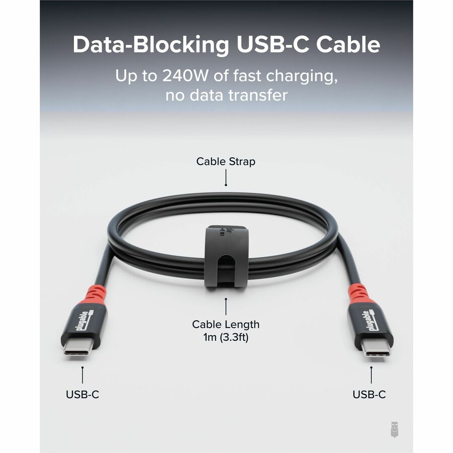 Plugable USBC-CC1M USB C to USB C Cable, Data Blocker Charge Only Cable