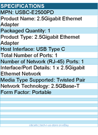 Plugable USBC-E2500PD USB C to Ethernet Adapter 2.5Gb w 100W USB-C PD Charging