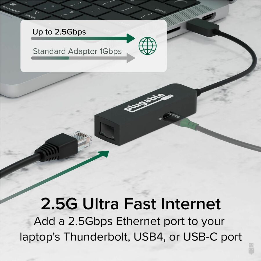 Plugable USBC-E2500PD USB C to Ethernet Adapter 2.5Gb w 100W USB-C PD Charging