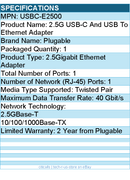 Plugable USBC-E2500 2.5G USB-C and USB to Ethernet Adapter