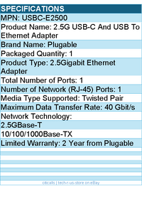 Plugable USBC-E2500 2.5G USB-C and USB to Ethernet Adapter