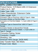 StarTech USBEXTAA10BK 10 ft Black USB 2.0 Extension Cable A to A - M/F