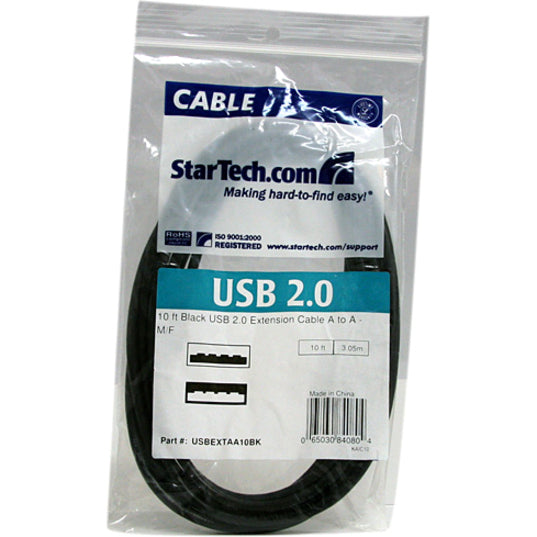 StarTech USBEXTAA10BK 10 ft Black USB 2.0 Extension Cable A to A - M/F