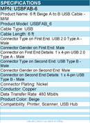 StarTech USBFAB-6 ft Beige A to B USB Cable - M/M for Printer, Scanner