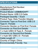 StarTech USBMBADAPT 6" USB A Female to USB Motherboard 4-Pin Header Adapter