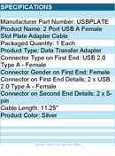 StarTech USBPLATE 2 Port USB A Female Slot Plate Adapter Retail