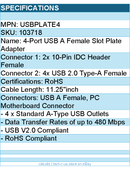 StarTech USBPLATE4 4 Port USB A Female Slot Plate Adapter Retail
