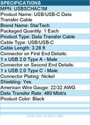 StarTech USBSCHAC1M 3ft (1m) Secure Charging Cable, USB-A to USB-C