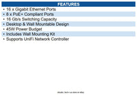 Ubiquiti Networks USW-LITE-16-POE Switch Lite 16 PoE 16 Ports - Manageable