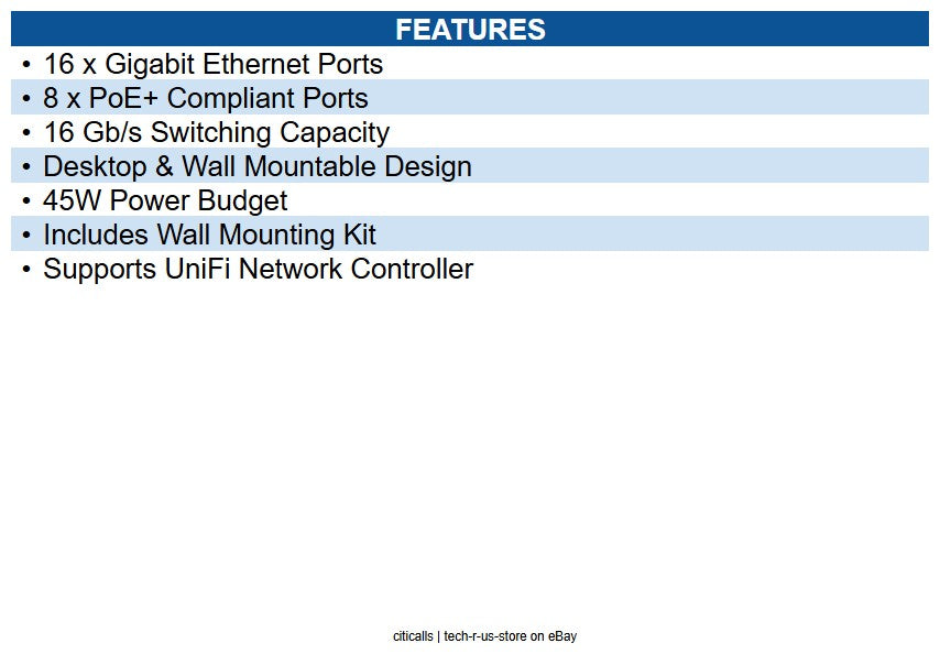 Ubiquiti Networks USW-LITE-16-POE Switch Lite 16 PoE 16 Ports - Manageable