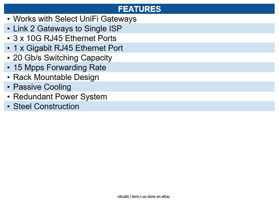 Ubiquiti USW-WAN-RJ45 10GbE WAN Switch for 2 SMHA Gateways 1ISP