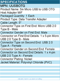 StarTech UUSBOTG 5in Micro USB to USB OTG Host Adapter M/F